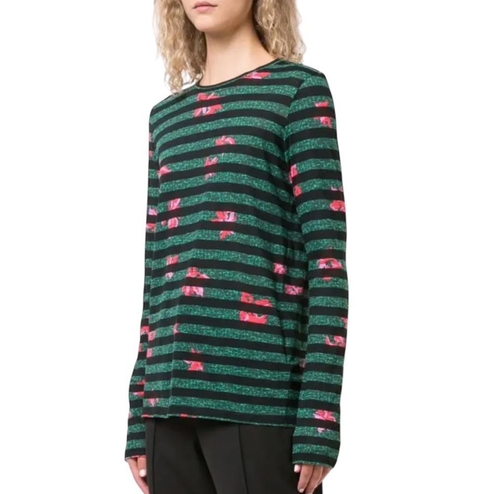 PROENZA SCHOULER Cotton Stripe Long Sleeve Shirt Poppy Spruce Lilly Size M